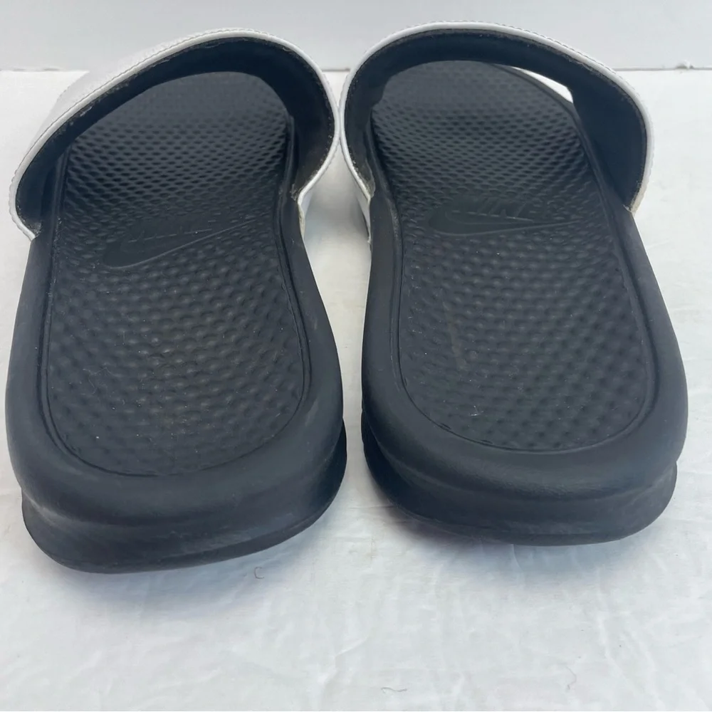 Nike Men's Benassi Slides Size 13 Slide Sandals Iconic Nike Swoosh Black/White
